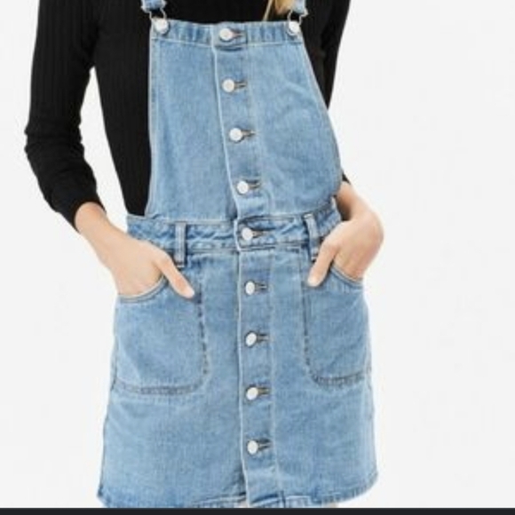 PACSUN Denim Jean Bib Mini Skirt S Light Blue Wash - Picture 2 of 9